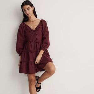 Madewell Amalia Tiered Mini Dress in Cabernet NEW size 8